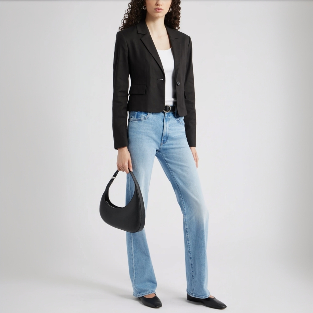 NWT Nordstrom Black Linen Blend Cropped One-Button Blazer S
